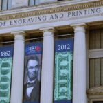 Us dollar. 15th Street SW entrance of the US Bureau of Engraving and Printing building in Washington, D.C. As can be seen from the banners, the Bureau of Engraving and Printing (BEP) is celebrating its 150th anniversary