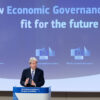 Vladis Dombrovskis and Paolo Gentiloni during the press conference on the review of the EU economic governance framework, 4 April 2023.