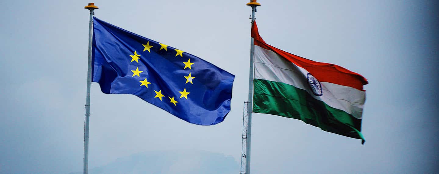 European Union and Indian flags.