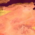 Satellite image of the Maghreb on the flag of China.