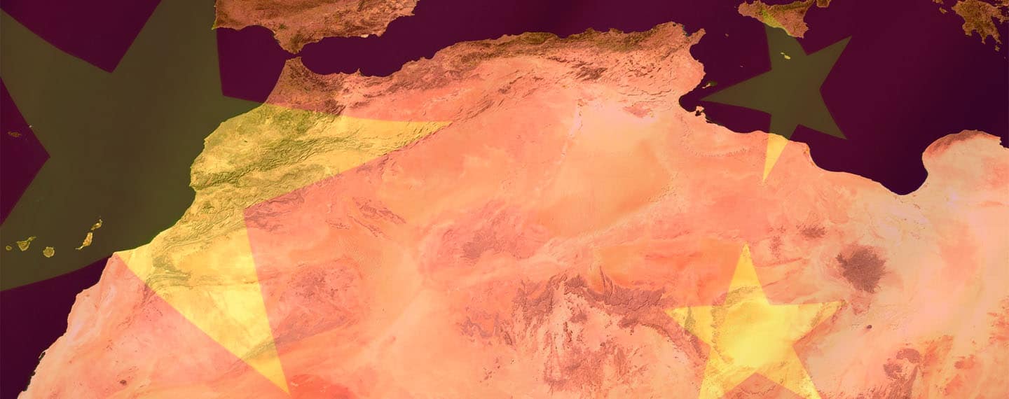 Satellite image of the Maghreb on the flag of China.
