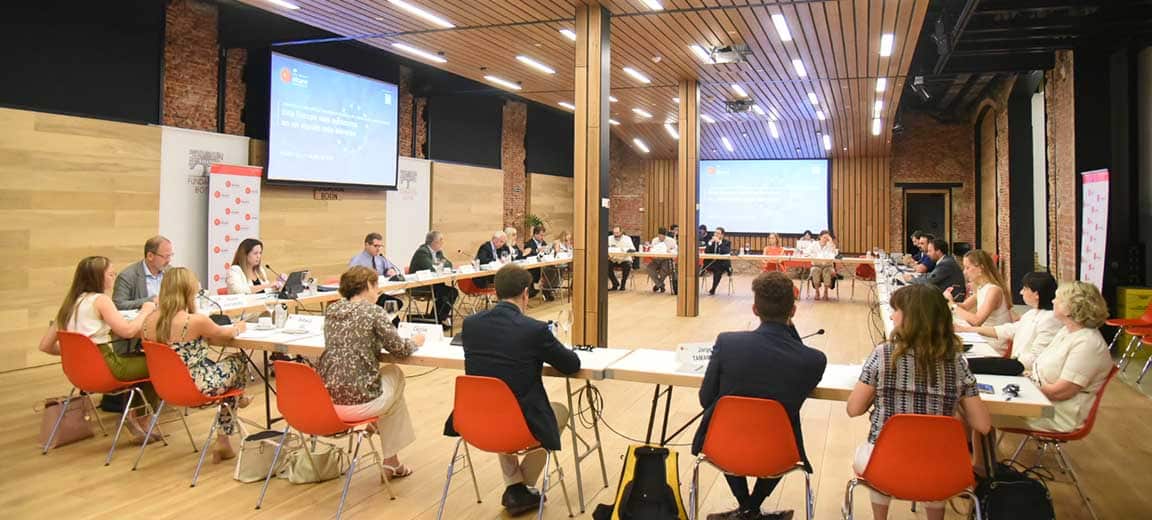 Imagen del día 1 de las Jornadas Elcano ante la Presidencia española del Consejo de la UE, en al Fundación Botín en Madrid (España)