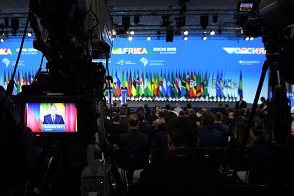Rueda de prensa durante la primera cumbre Rusia-África en Sochi (2019). Foto: Kremlin.ru (CC BY 4.0)