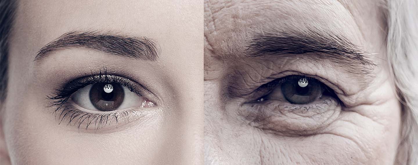 Cropped composite image of a woman when she was young and old.