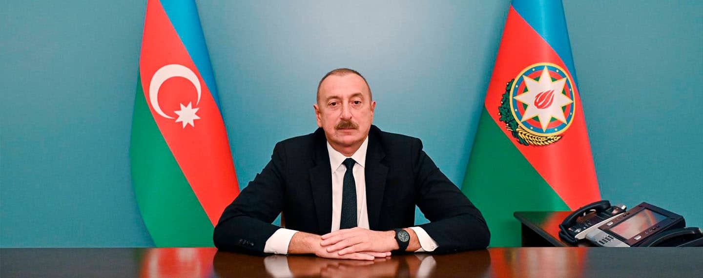 El presidente de la República de Azerbaiyán, Ilham Aliyev, en el discurso hacia la nación tras el enfrentamiento en Nagorno Karabaj del 20 de septiembre de 2023.