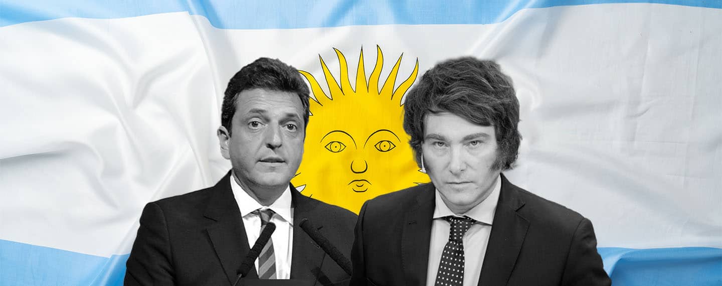 Candidatos presidenciales de Argentina Sergio Massa (Unión por la Patria) y Javier Milei (La Libertad Avanza).