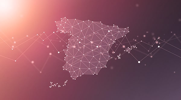 Mapa geométrico de España con una red de polígonos