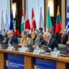 Plenario de la reunión informal de ministros de Defensa de la UE del pasado 31 de enero, en el Palacio de Egmont en Bruselas (Bélgica). En el centro Ludivine Dedonder, ministra de Defensa de Bélgica, y Josep Borrell, AV/VP de la UE. Operación Aspides
