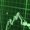 Stock market graph and bar chart price display in white on green screen computer