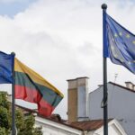 NATO, EU and Lithuanian flags in Vilnius. Photo: NATO Summit 2023 -European Union.
