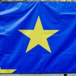 Banners for the 2024 European elections campaign in Brussels, Belgium.