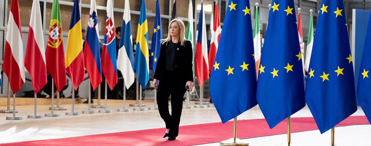 Giorgia Meloni en el Consejo Europeo, marzo de 2023.