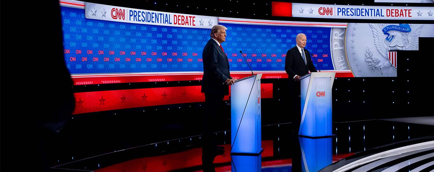 Donald Trump y Joe Biden en el primer debate electoral, 27 de junio de 2024