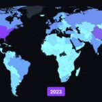 Mapa del mundo según el Índice Elcano de Presencial Global 2023