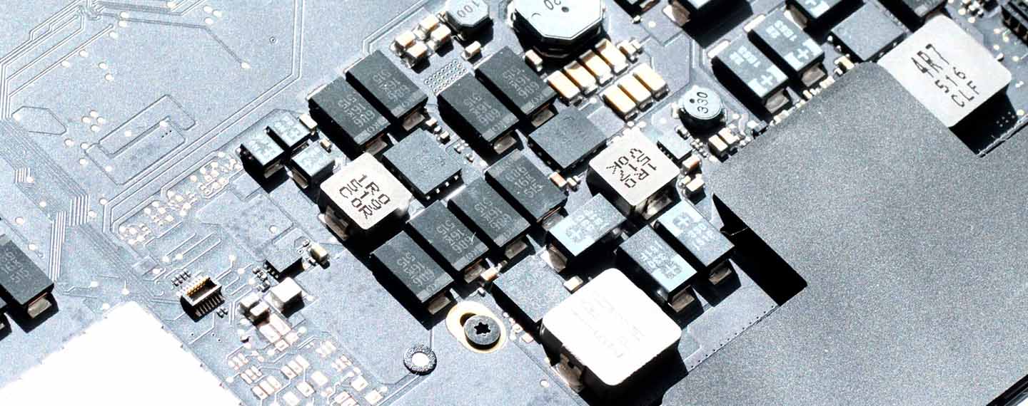 Semiconductors and chips in a computer.