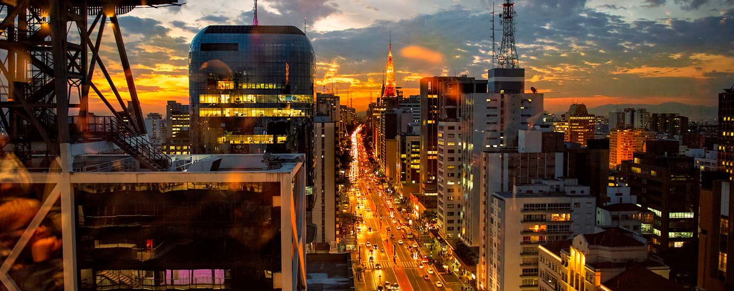 View of Avenida Paulista in São Paulo (Brazil) at sunset. São Paulo hosts the largest Latin American startups ecosystem