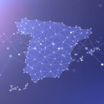 Geometric map of Spain with a network of polygons.
