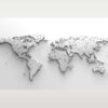 Mapa mundial minimalista formado por puntos y líneas negras interconectadas sobre fondo blanco, simulando una red global.